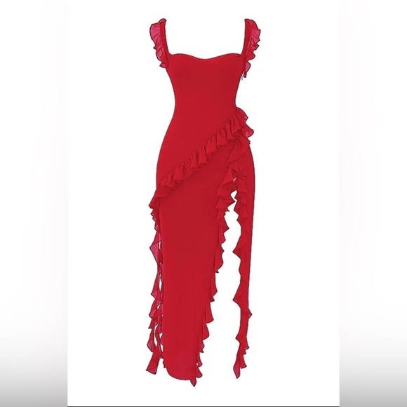 HOUSE OF CB 'Ariela' Cherry Ruffle Maxi Dress - Picture 3 of 4